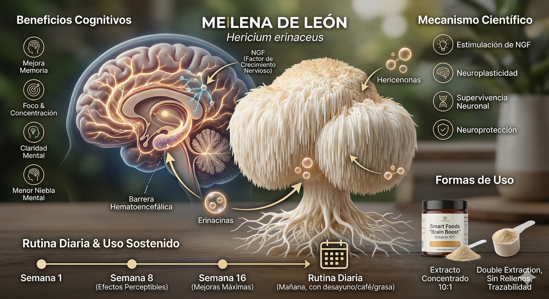 Melena de León: qué es, beneficios cognitivos respaldados por la ciencia y cómo incorporarla a tu rutina