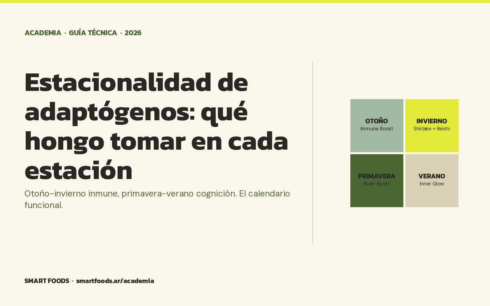 Estacionalidad de adaptógenos: qué hongo tomar en cada estación — Smart Foods Academia