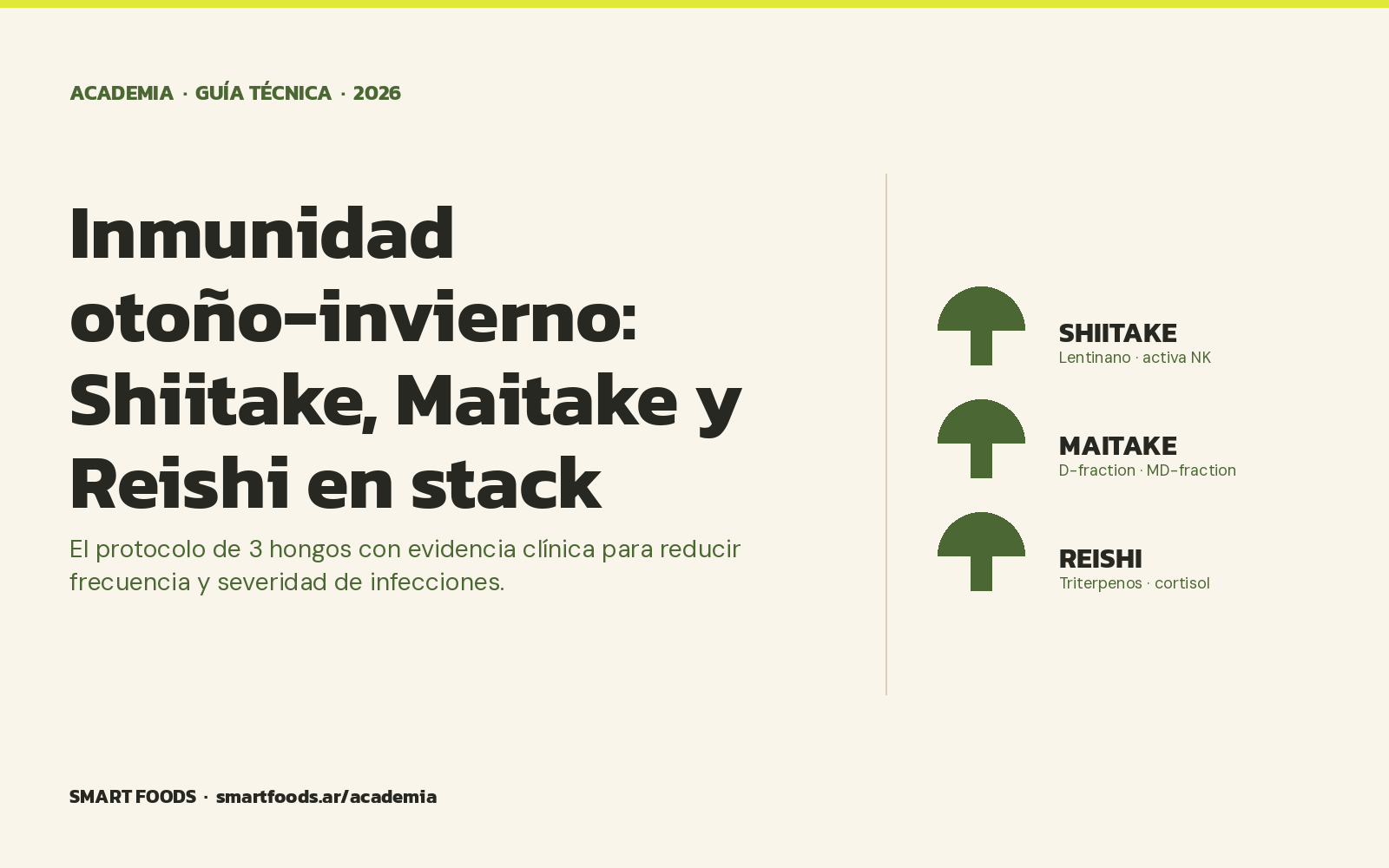 Inmunidad otoño-invierno: Shiitake, Maitake y Reishi en stack (Guía 2026) — Smart Foods Academia
