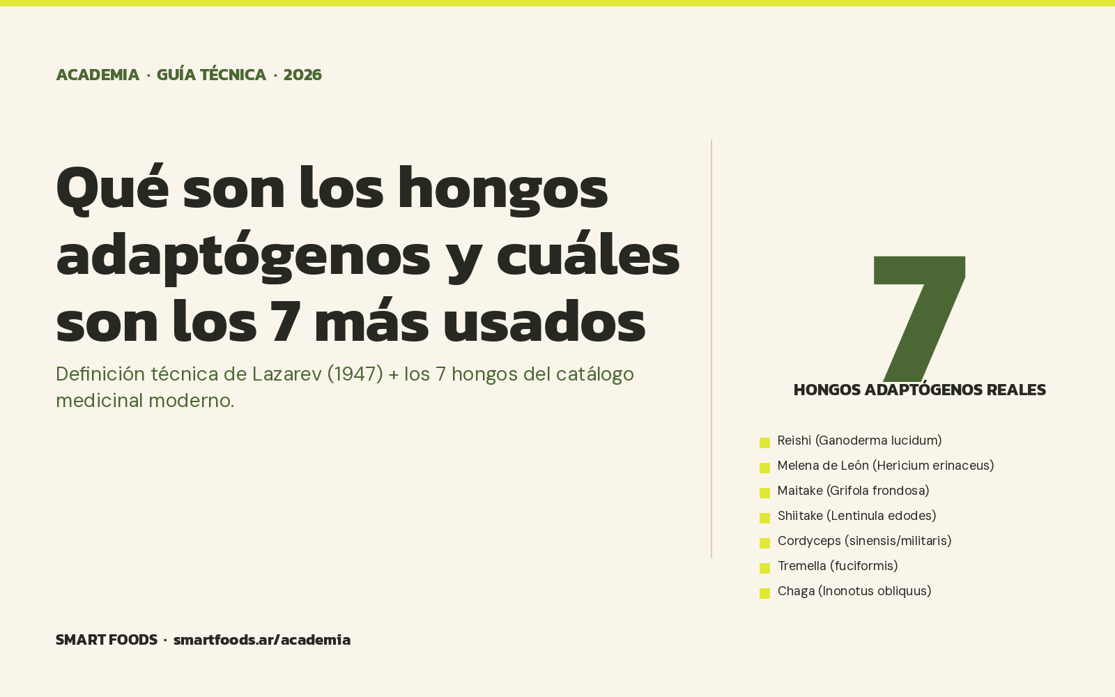 Qué Son los Hongos Adaptógenos y Cuáles Son los 7 Más Usados (Guía 2026) — Smart Foods Academia
