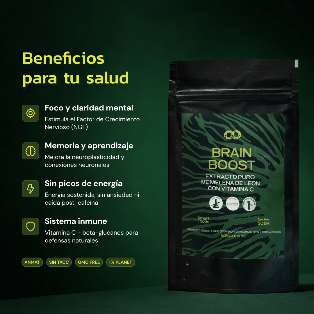 Brain Boost – Extracto en polvo de melena de león y vitamina c