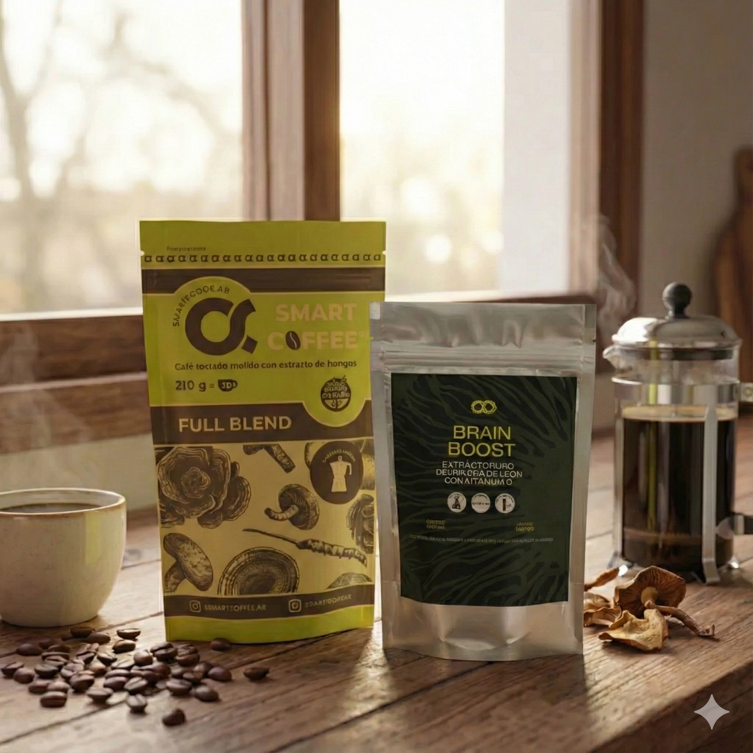 Café funcional molido con melena de león